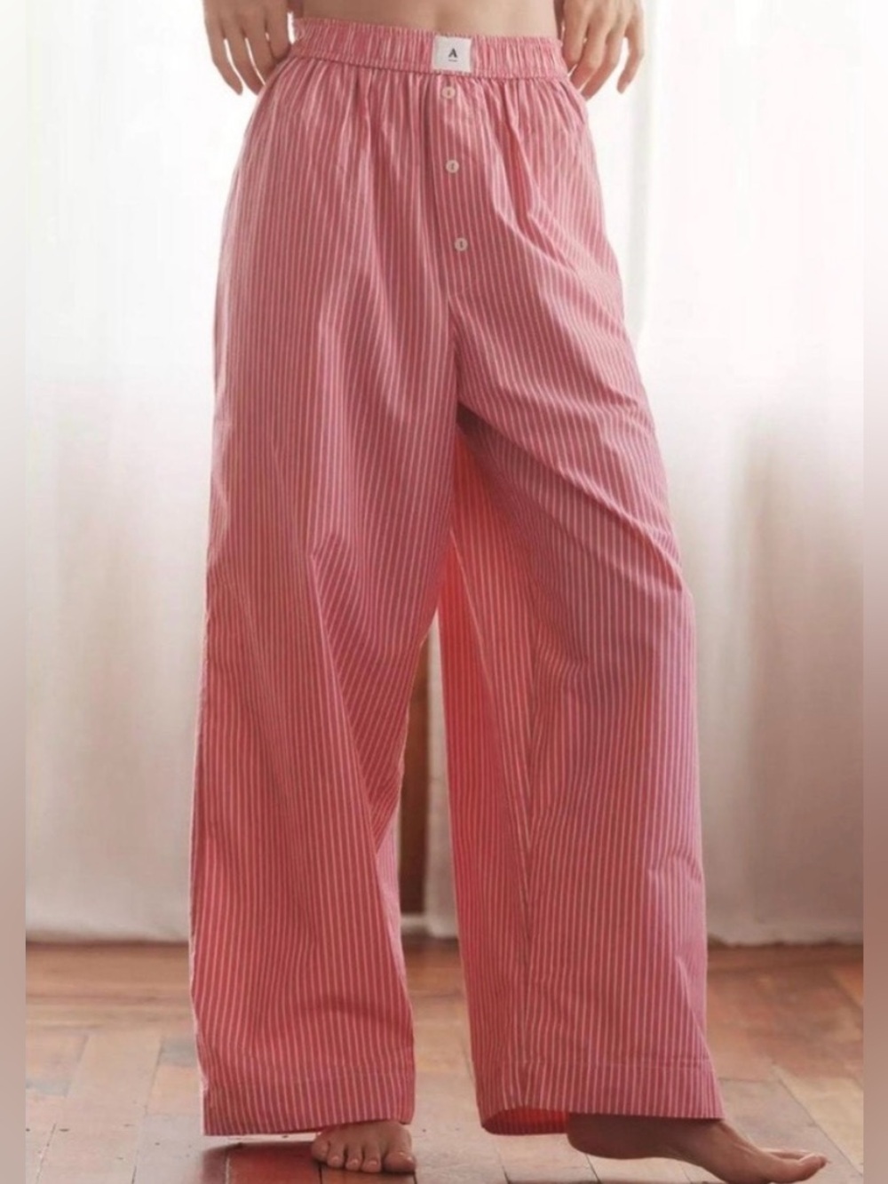 Striped Pink Wide-Leg Linen Pants